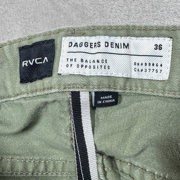 RVCA Men’s Daggers Denim Green Zip Fly Cotton Blend Tapered Skinny Jeans Size 36 - Picture 15 of 16